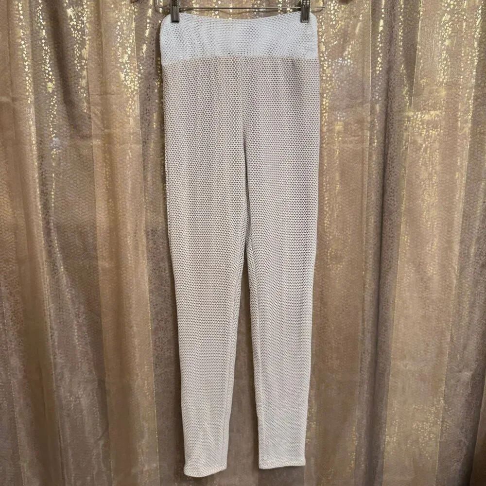 Naked Wardrobe White Open-Weave Mesh Lined Leggings Medium NWT